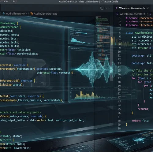 An audio waveform being analysed in a software development environment